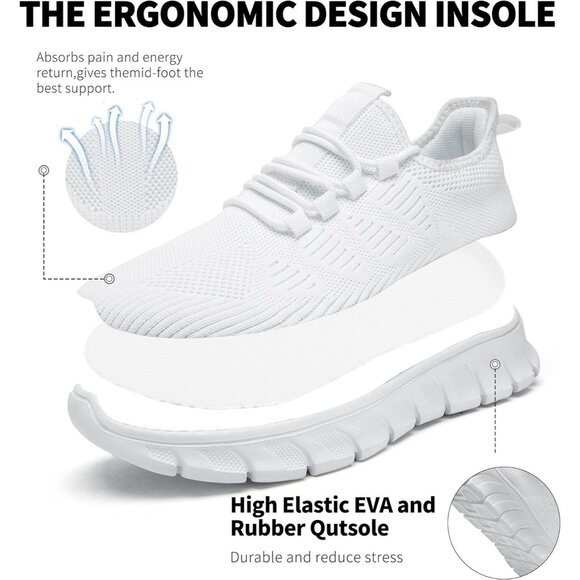 Women White Running Tennis Walking Lightweight Shoes Slip On Workout Sneakers - Picture 3 of 7